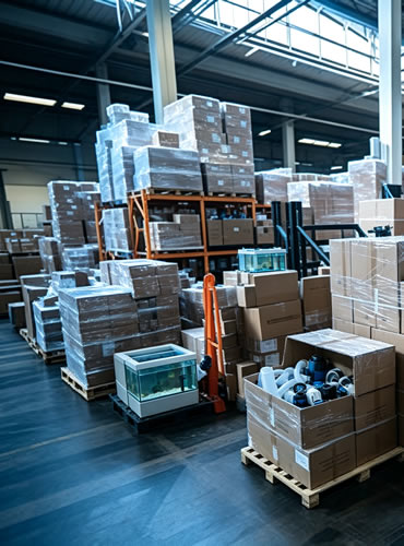 wholesale aquarium equipment supplier warehouse with bulk stock