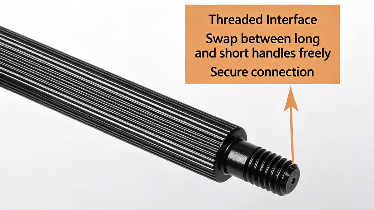 Threaded handle interface of an aquarium algae scraper for adjustable length